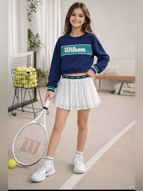 Wilson Girls Tennis Set Crop Sweatshirt & Pleated Skirt NWT Sporty Preppy